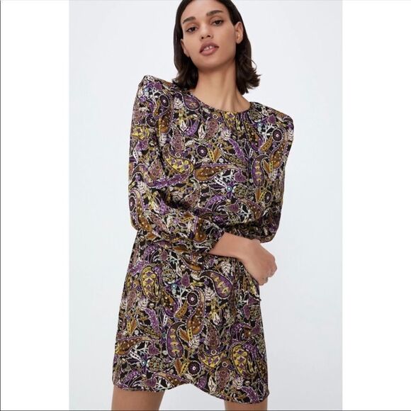 Zara paisley printed shoulder pad dress - Picture 2 of 8